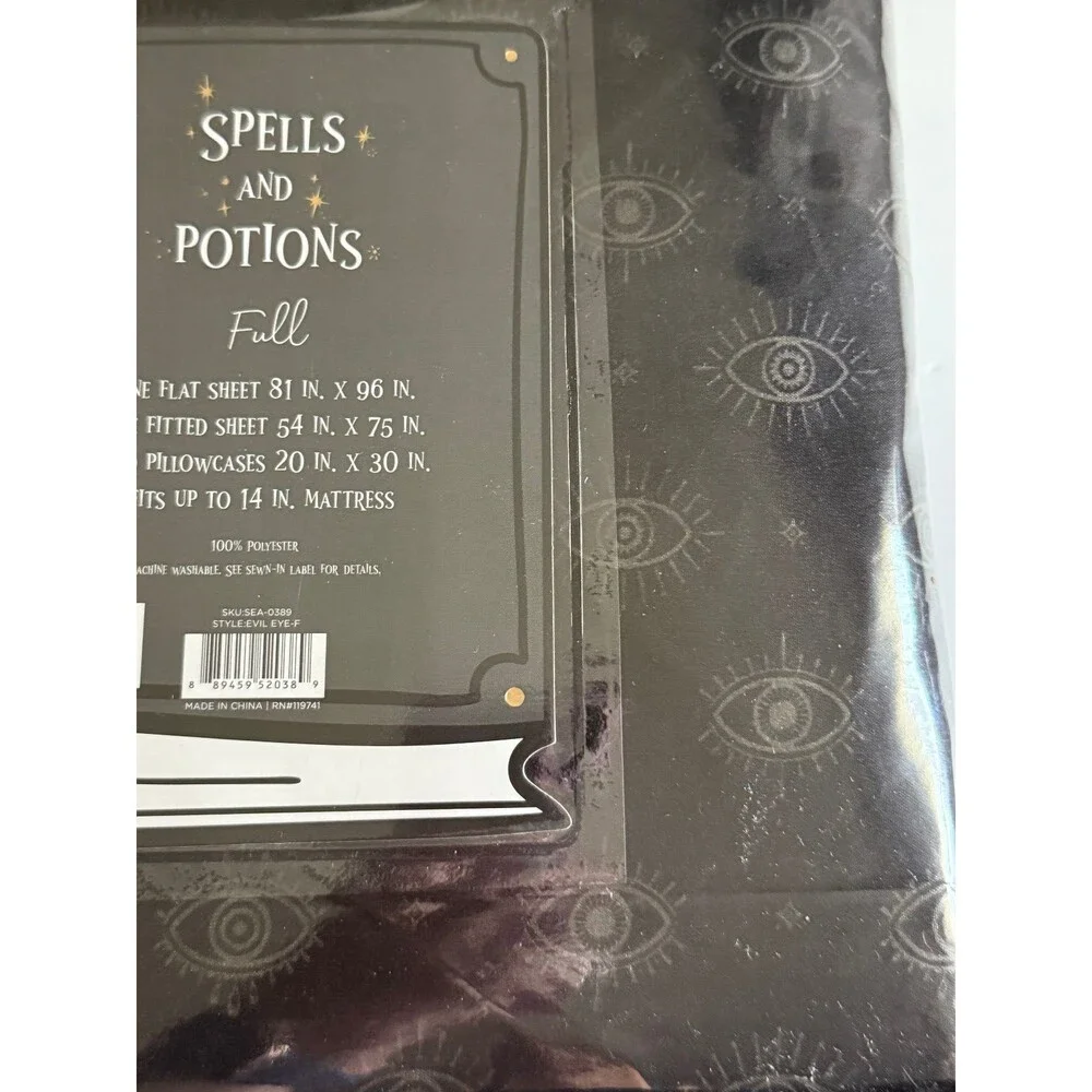Spells And Potions Full Size Halloween Sheet Set Sheets Black Magic Evil Eye